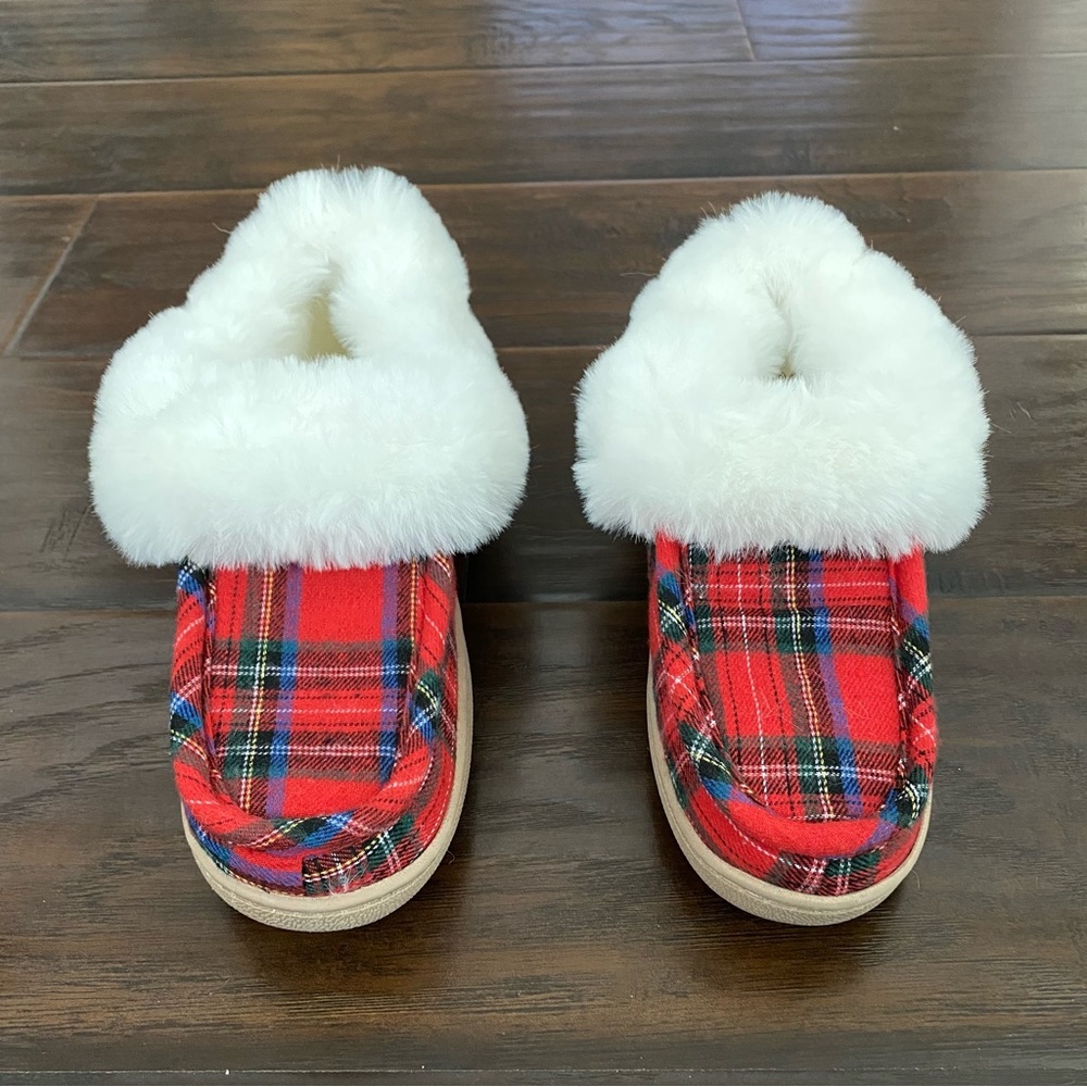 Mismatch Charter Club Plaid Boot Slipper With Fur Lining One Sz 7-8 One Sz 9-10